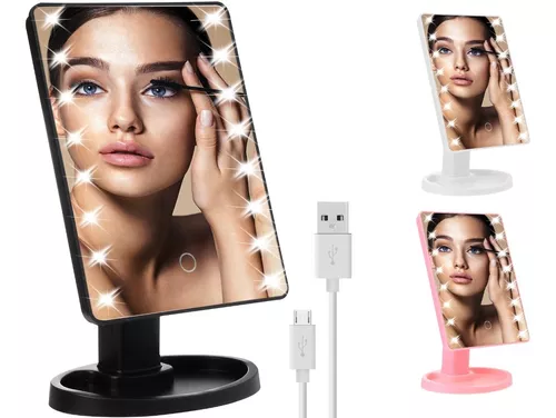 Espejo De Maquillaje Pantalla Táctil Luz Led Giratorio 180°