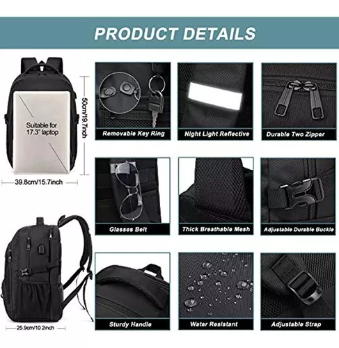 Mochila extra grande para hombres de 50 L, mochila de viaje de 17 pulgadas  con puerto de carga USB, mochila de laptop duradera para grandes empresas