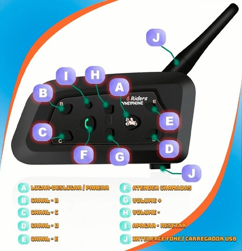 Intercomunicador Vnetphone V6 Capacete De Moto