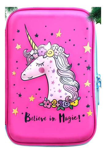 Cartuchera 3d Para Niñas Unicornio Rosa Believe In Magic
