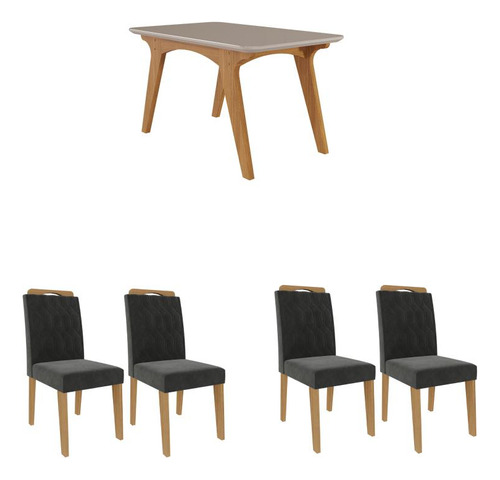 Conjunto Mesa De Jantar 4 Cadeiras Mdf Cimol Branco Cinza