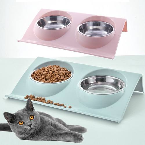 Comedor Gato Bebedor Para Pets Ração E Agua Duplo Elevado Cor Verde