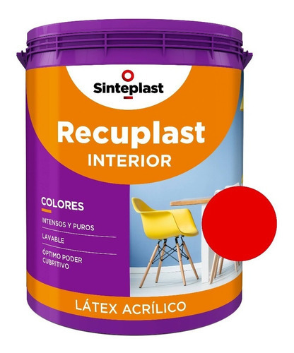Pintura Latex Interior Lavable En  Colores Recuplast 1 Litro Color Carmín