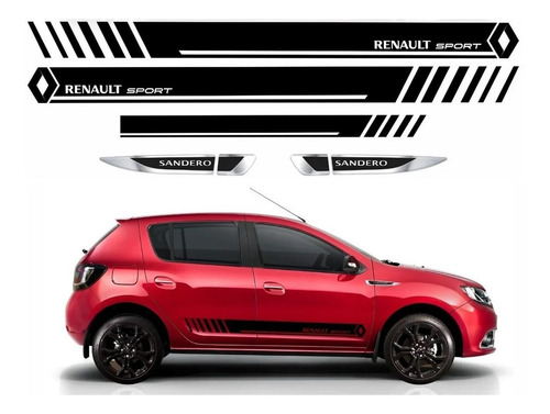 Kit Faixas Aplique Para Renault Sandero Sport 20167 Cor Preto