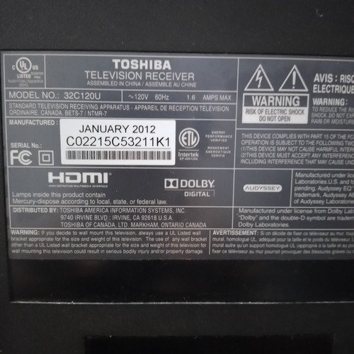 Televisor Toshiba 32c120u Para Reparar O Repuestos