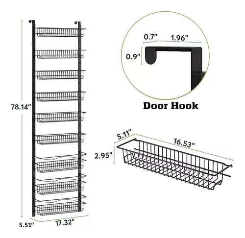  ChezMax Organizador de despensa de 9 niveles sobre la puerta,  cestas ajustables, estante de especias colgante para puerta, estante de  almacenamiento de latas de metal resistente, ahorro de espacio para cocina