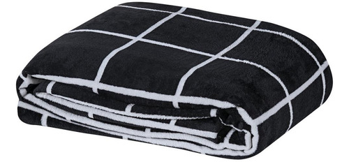 Cobertor Brooklyn Casal Mantinha Flannel Quadriculado Preto