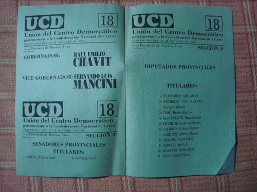 Boleta 18 Ucede Chavit Gobernador Mancini Elecciones 1983