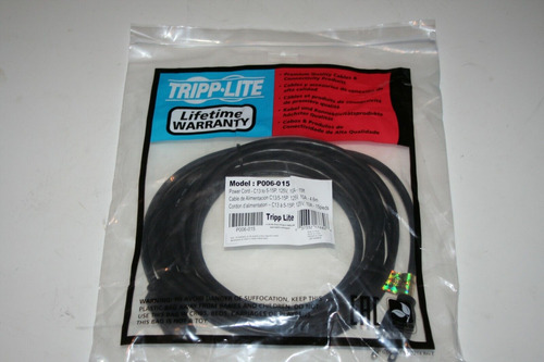 New Tripp Lite 15 Foot Iec Power Cord 10a,18awg (c13 To 5-