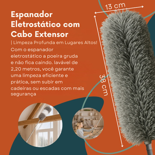 Espanador Pó Cabo Extensível Eletrostático Lavável Longo