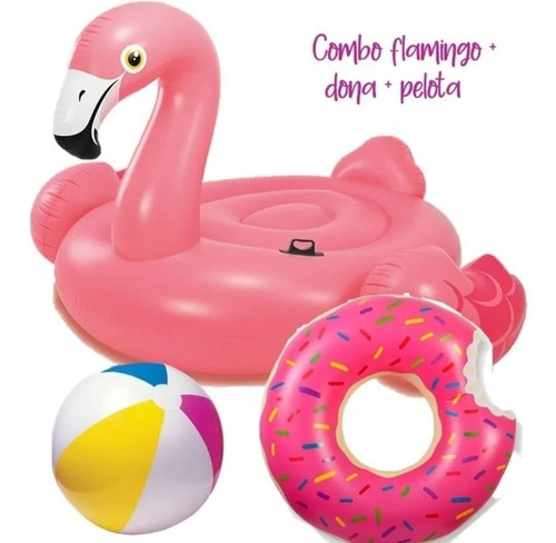 Combo Flamingo Gigante + Dona + Pelota Jumbo Pool Party