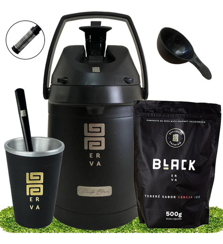 Kit Tereré Black Erva Garrafa 2,5l Cuia Erva Cereja Ice