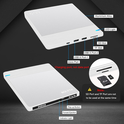 Reproductor Bluray Nolyth, Externo, Cd/dvd, Usb/usb-c