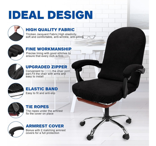 Funda Elástica Para Silla De Oficina Con Reposabrazos Negro