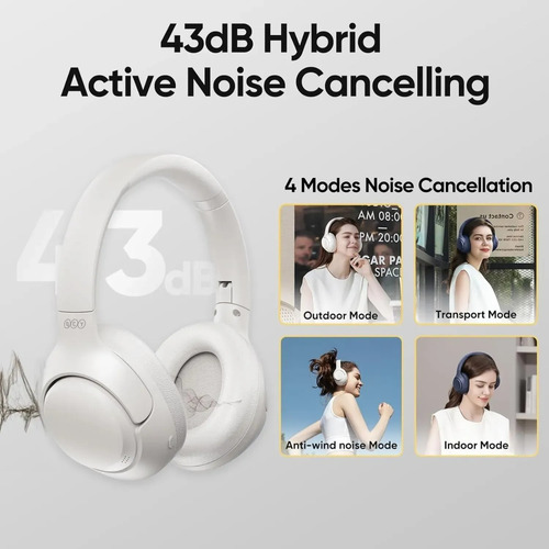 Audífono Inalámbrico Qcy H4 Anc Bluetooth Blanco Hi-res 70h