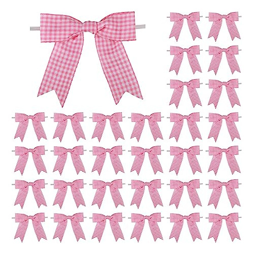 30 Pcs 3.5 Inches Gingham Ribbon Bows With Twist Tie Pi...