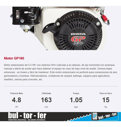Motor Naftero Honda Eje Horizontal 5,5 Hp Gp160