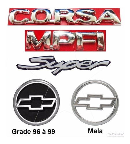Kit Emblemas Corsa Sedan Mpfi Super - 1996 À 1999