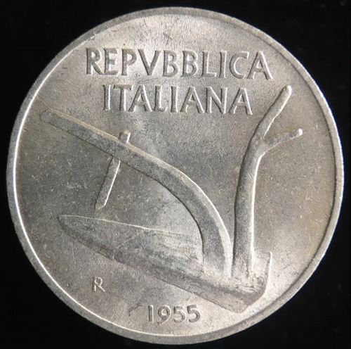 Italia, 10 Lire, 1955. Sin Circular