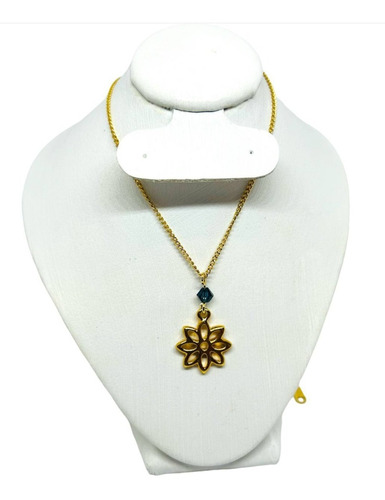 Cadena Y Dije Flor Azul En Chapa Oro 22k - Angeles Joyas