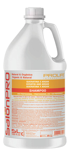 Prolife Shampoo Profissional 5l Argan E Queratina