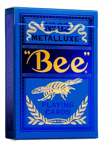 Baralho Bee Blue Metalluxe N92 Cassino Cartas Poker Dorso Azul Idioma Inglês