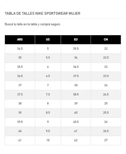 Tallas en nike mujer hotsell