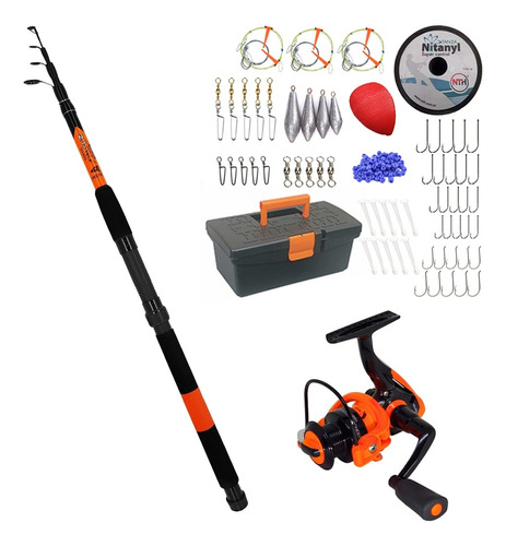 Kit Pesca Variada Reel Frontal + Caña + Lineas Plomo Tanza