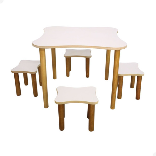 Conjunto De Mesa E Banquinhos Infantis Para Atividades Cor Branco