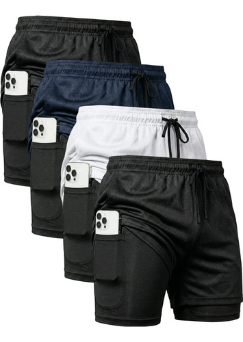 Kit 4 Shorts 2 Em 1 Duplo Dryfit Masculino Compressão Térmic