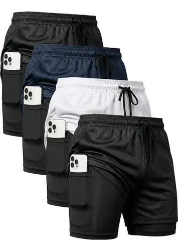Kit 4 Shorts 2 Em 1 Duplo Dryfit Masculino Compressão Térmic