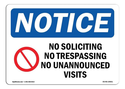 Signo De Aviso Osha - No Soliciting No Trespassing Sign With