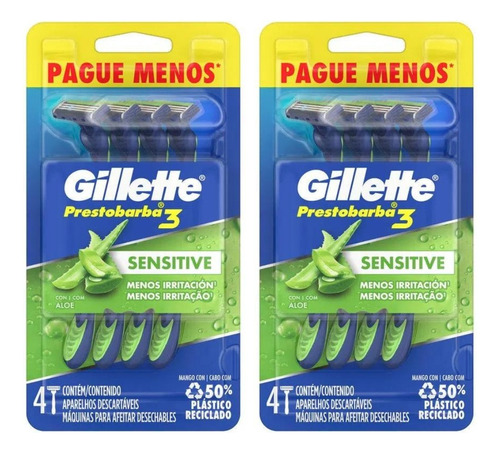 Aparelho Gillette Prestobarba3 Sensitive 2 Pacotes C 4 Cada