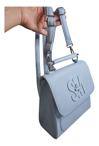 Bolsa De Dama Sm; 2 En 1 Crossbody Y Mochila. Azul Claro Lisa Níquel Azul Claro