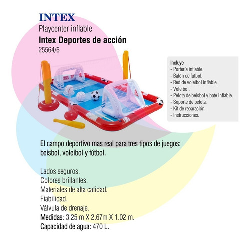 Imagen 2 de 4 de Playcenter Inflable Intex Deportes Acción 470lts 57147