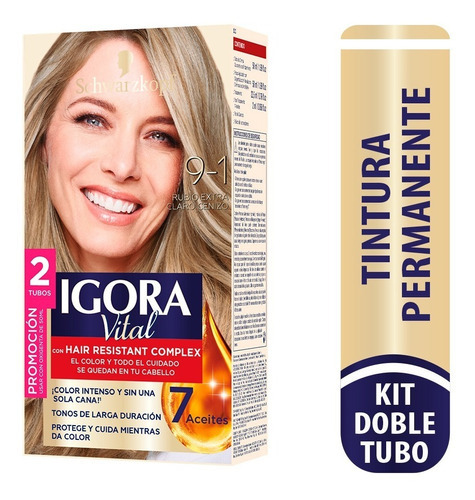  Tinte Cabello Igora Vital Permanente Tono 9-1 Rubio Extraclaro Cenizo