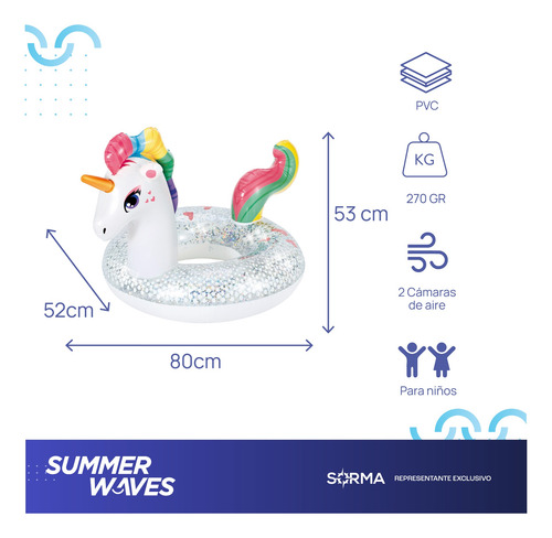 Imagen 2 de 8 de Unicornio Inflable Anillo 80 X 53 X 52 Cm Pileta Glitter