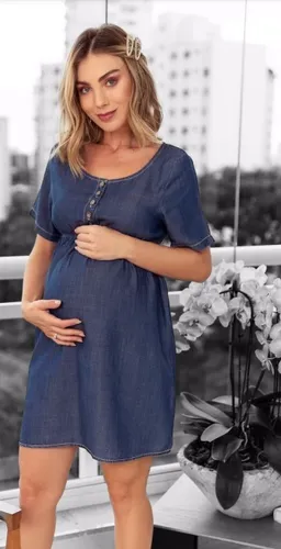 Vestido Jeans Soltinho Gravida Moda Gestante Amamenta o