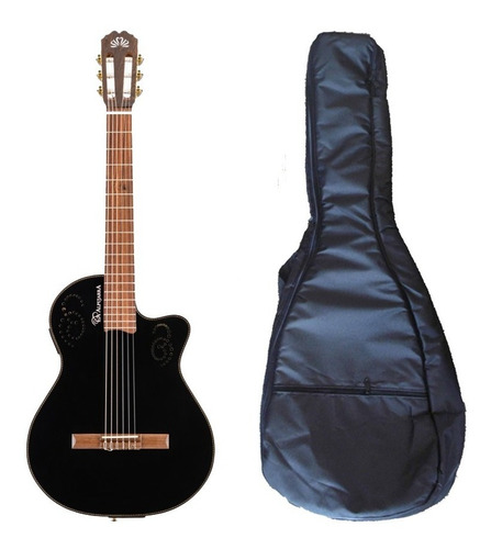 Guitarra La Alpujarra 300 Kec Negra Mate Con Funda Acolchada