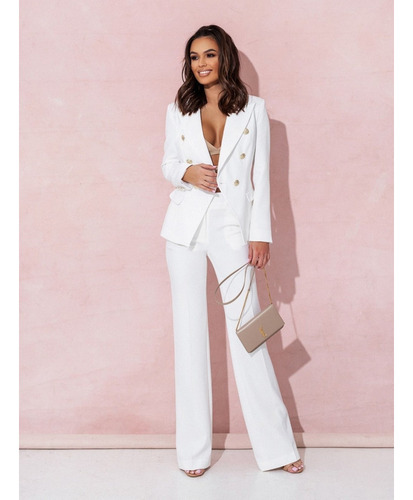 Blazer Para Mujer Slim Fit De Oficina Con Solapa Y Botones