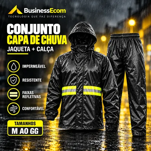 Conjunto de capa de chuva preto com jaqueta e calça para motociclista