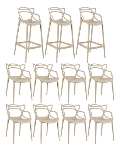 Kit Jantar Allegra 8 Cadeiras 3 Banquetas Estrutura da cadeira Nude