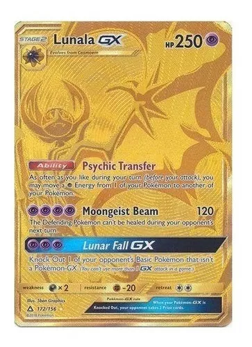 Carta Pokémon Lendário Lunala Gx Dourada Sol E Lua
