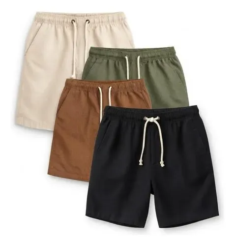 Kit 4 Bermudas Masculinas Linho Cós Elástico Cordão