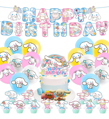 Kit Fiesta Sanrio Cinnamoroll Globos Cumpleaños Letrero