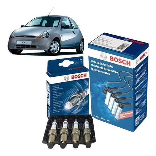 Kit Cabos + Velas Ford Ka G1 1.0 8v Endura E 1997 A 1999 Gasolina Original Bosch