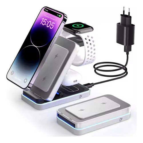 Carregador Sem Fio Indução Rápido 3 Em 1 Para Apple