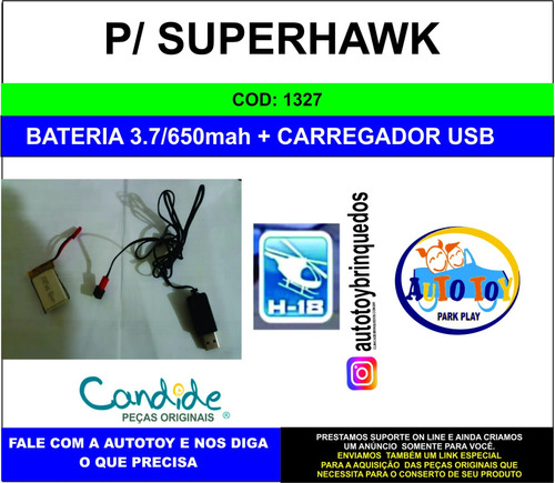 Bravo 1307 - H-18 - Bateria + Carregador Usb