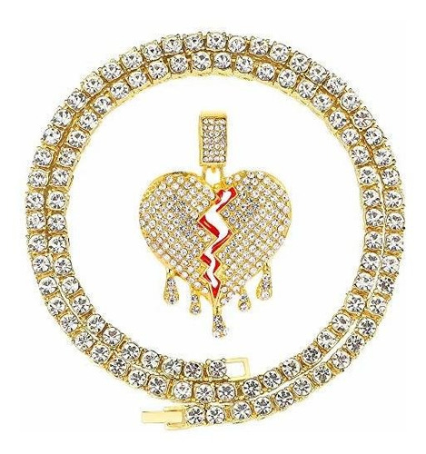 Collar Corona Corazón Roto Diamantes Oro/plata 22''.