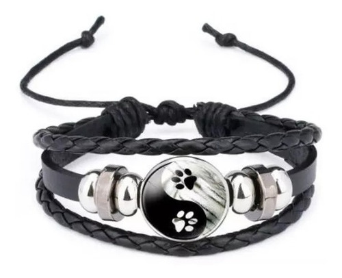 Pulsera Hombre - Pulsera Cuero Genuino  Yin Yang Huellas Dog